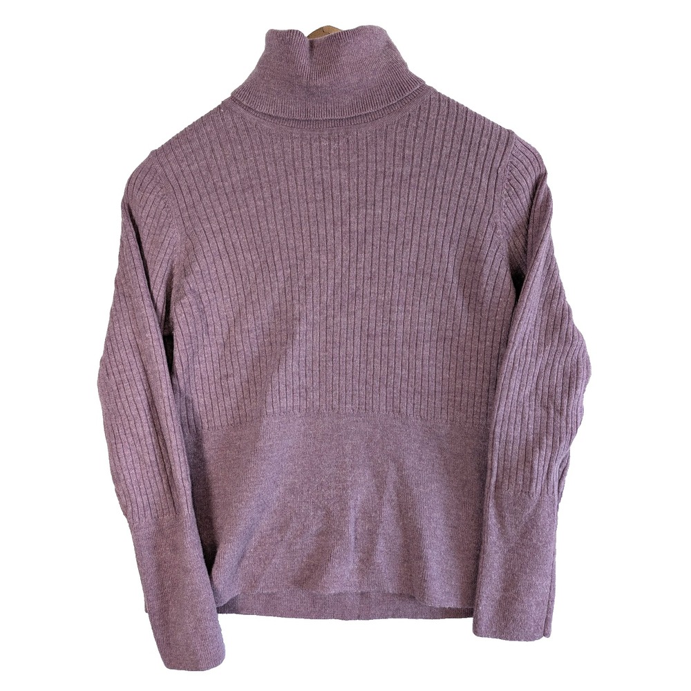 Halston Extra Fine Merino Wool Turtleneck Sweater Violet Sz M Ribbed